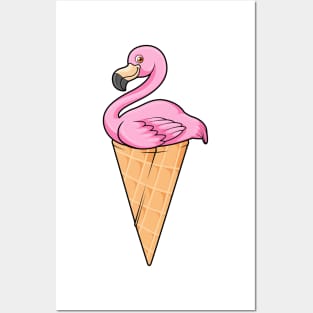 Flamingo with Waffle of Ice cream Posters and Art